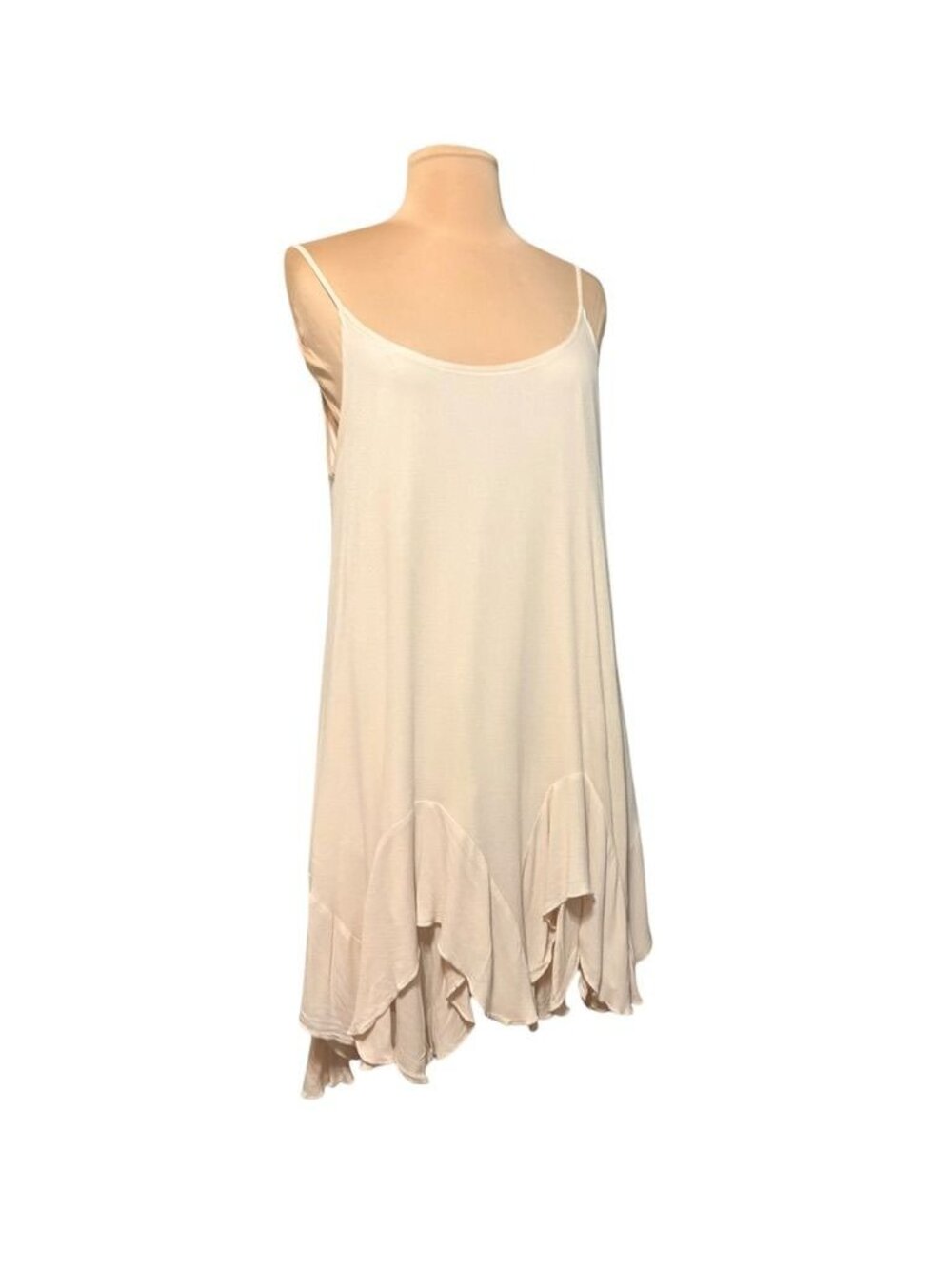 Entro Cream Ruffle Mini Dress Medium Chiffon Spaghetti Strap Flounce Boho Party